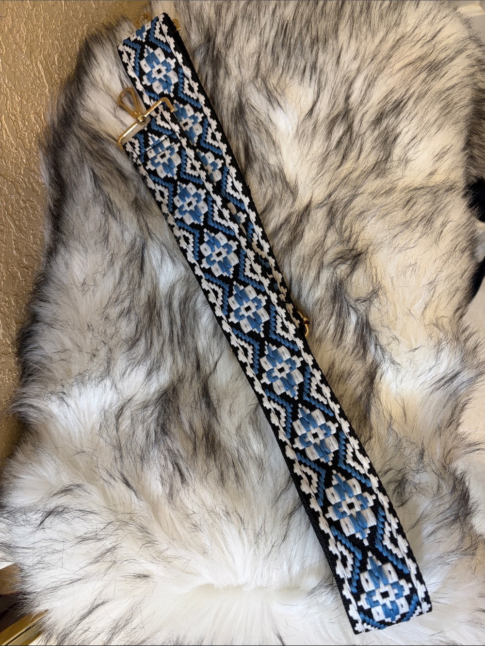 Woven Aztec Pattern Strap in Blue, White & Black